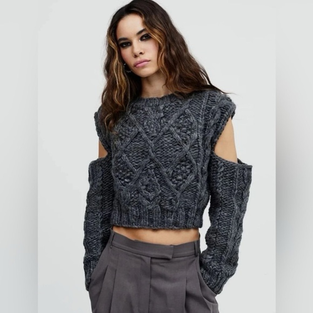 NWT For Love & Lemons Andie Cut-Out Sweater in Grey - XS